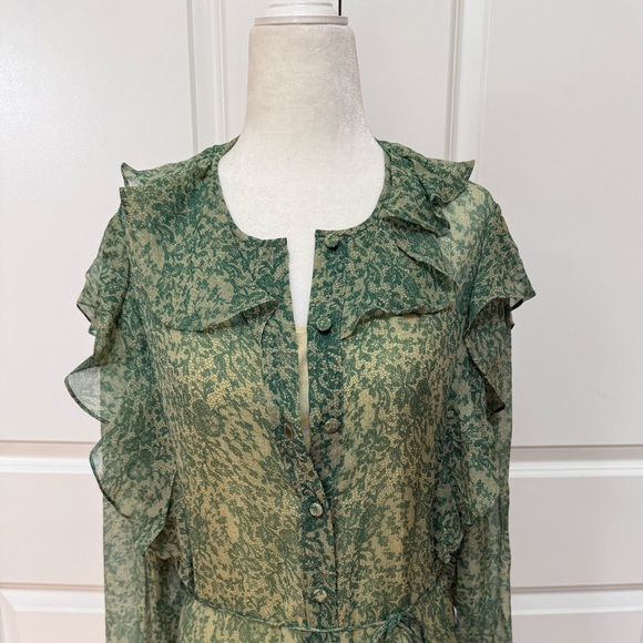 Floral Ruffle Long Sleeve Silk Chiffon Shirtdress Rebecca Taylor - Picture 6 of 13